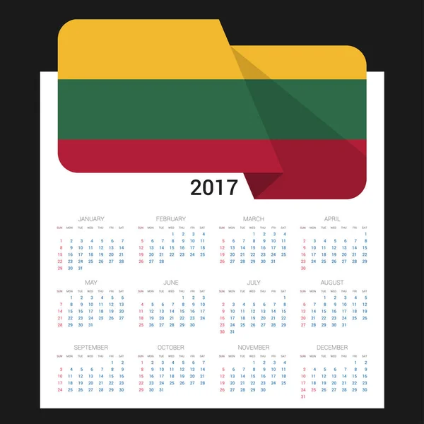 Calendrier 2017 avec drapeau lituanien — Image vectorielle