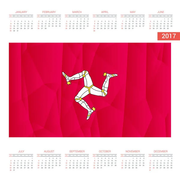 Calendrier 2017 avec drapeau de l'île de Man — Image vectorielle