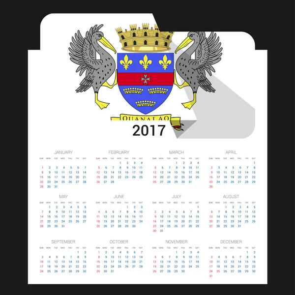 Calendario 2017 con bandera de San Bartolomé — Vector de stock