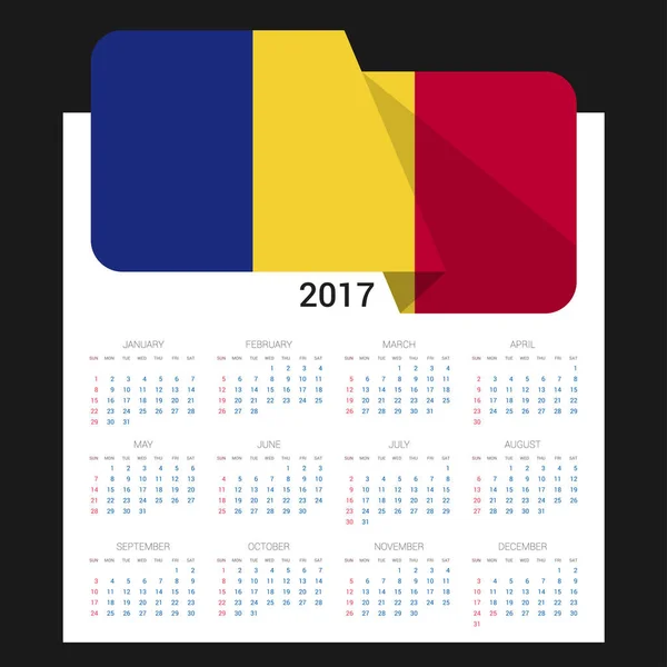 Calendrier 2017 avec drapeau Roumanie — Image vectorielle
