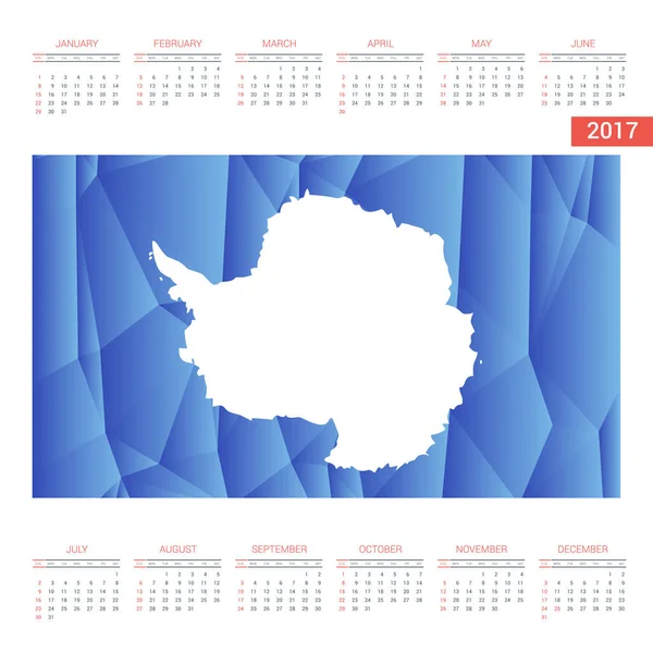 Kalender 2017 mit Antarktis-Flagge — Stockvektor