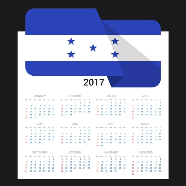 Calendário de 2017 com bandeira de Honduras —  Vetores de Stock