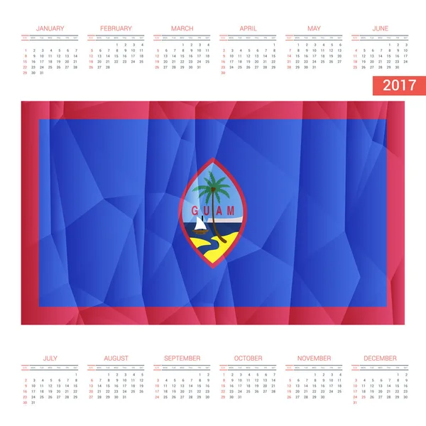 Календарь 2017 с флагом Гуама — стоковый вектор