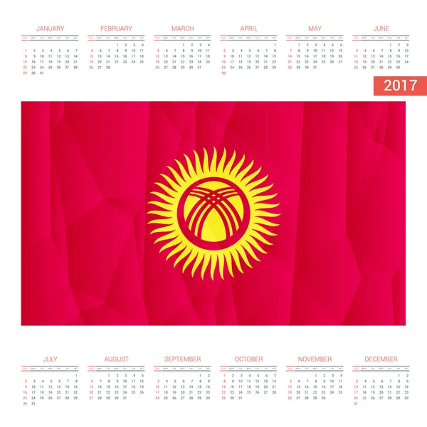 Calendrier 2017 avec drapeau kirghize — Image vectorielle