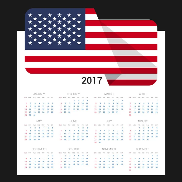 Calendário de 2017 com bandeira dos Estados Unidos da América — Vetor de Stock