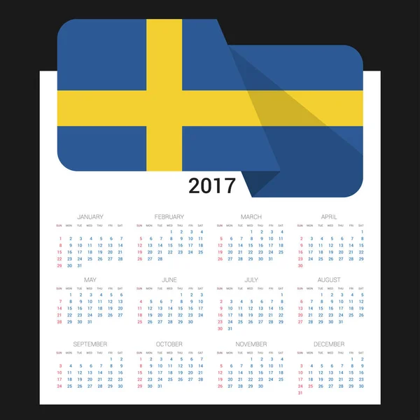 Kalender 2017 mit schwedischer Flagge — Stockvektor