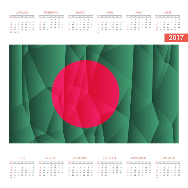 Calendrier 2017 avec drapeau du Bangladesh — Image vectorielle