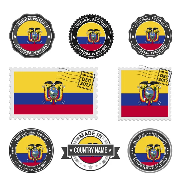 Conjunto de sellos de colores Ecuador — Vector de stock