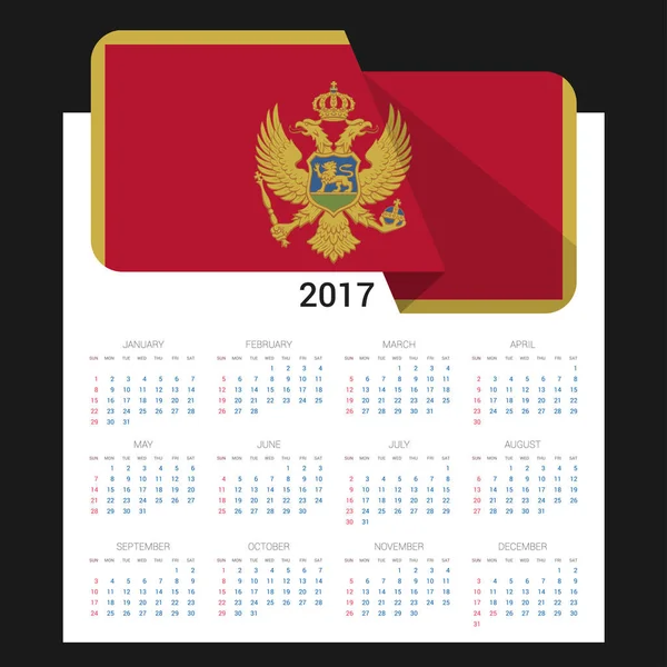 Calendario 2017 con bandiera Montenegro — Vettoriale Stock