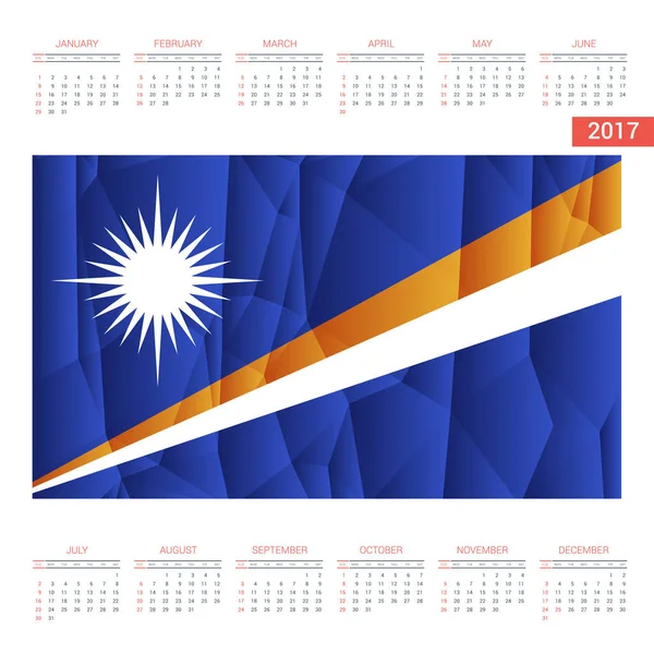 2017 r. kalendarz z flagą marszałka wyspy — Wektor stockowy