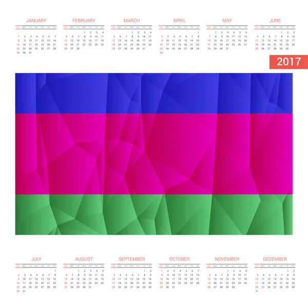 Calendario 2017 con bandera de la República Popular de Kuban — Vector de stock