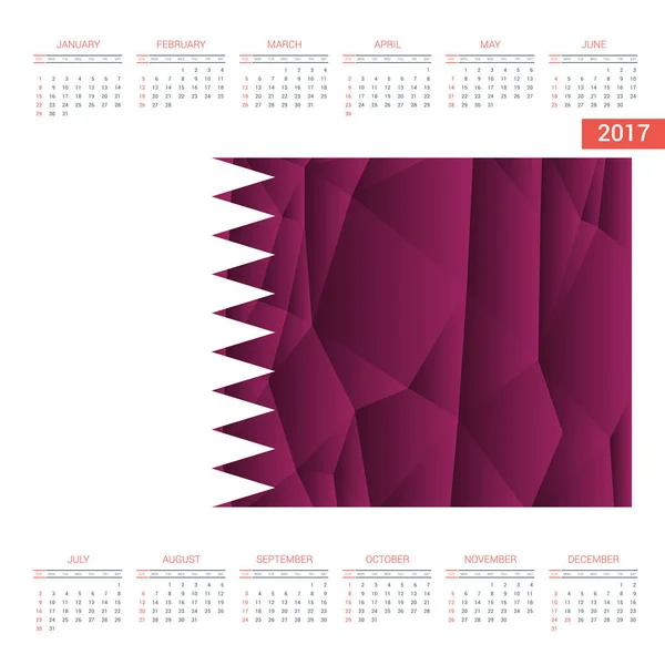 Calendrier 2017 avec drapeau du Qatar — Image vectorielle