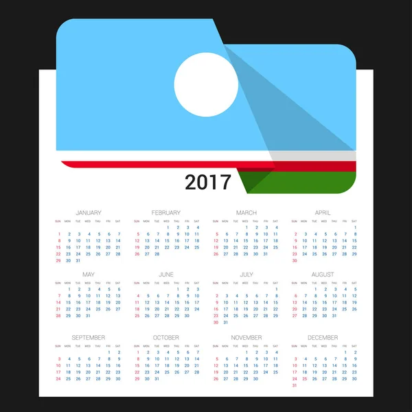 2017 calendar with  Sakha Republic flag — Stock Vector