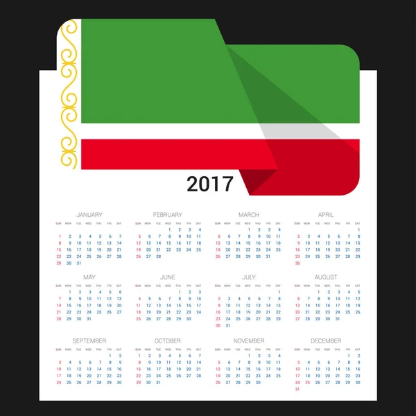2017 calendar with Chechen Republic   flag — Stock Vector