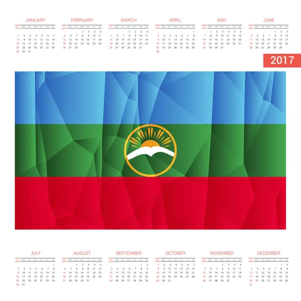 Календарь 2017 года с флагом Карачаевой Чехии — стоковый вектор