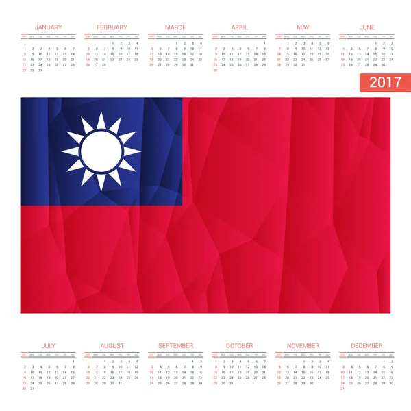 Calendário de 2017 com bandeira de Taiwan — Vetor de Stock