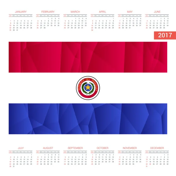 Kalender van 2017 met vlag van Paraguay — Stockvector