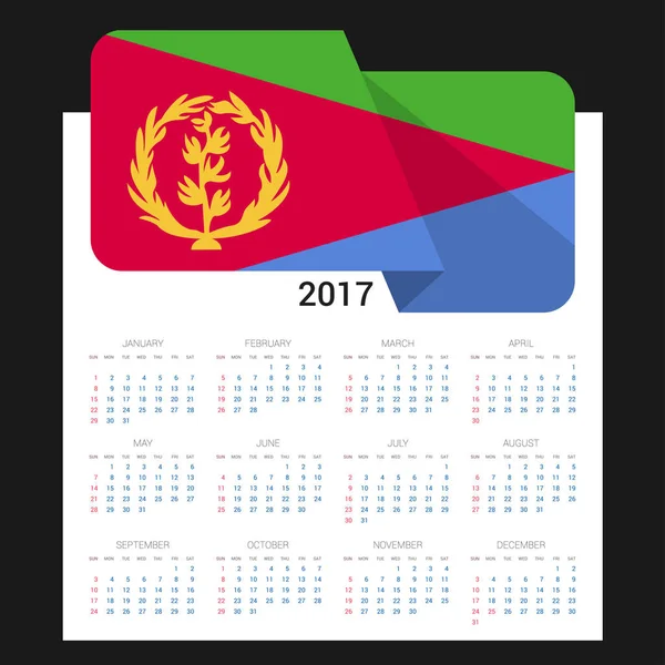 Kalender van 2017 met Eritrea vlag — Stockvector