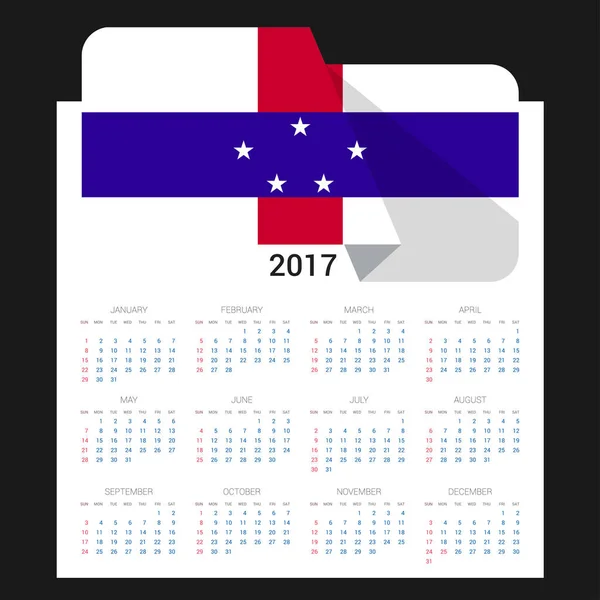 Calendário de 2017 com bandeira das Antilhas Holandesas —  Vetores de Stock