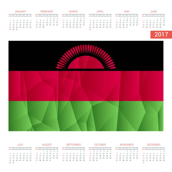 2017 r. kalendarz z Flaga Malawi — Wektor stockowy