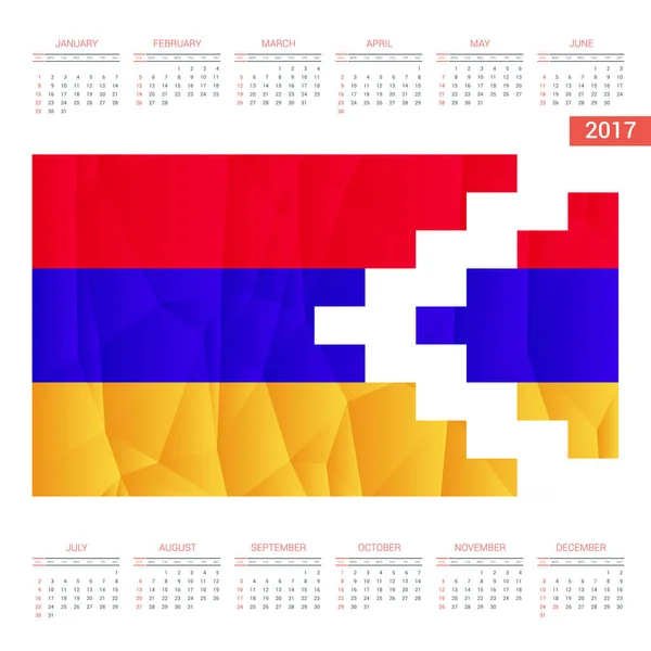 Календарь с флагом Нагорно-Карабахской Республики 2017 — стоковый вектор