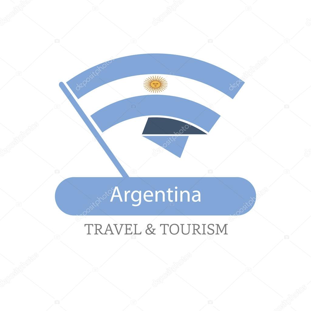 Argentina national flag logo illustration with travel and tour text over white background