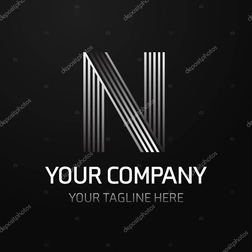 Gray business logotype icon with letter N on black background, vector illustration