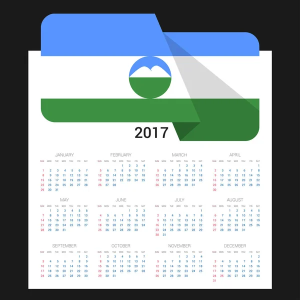 Kalender 2017 mit Kabardino Balkaria Flagge — Stockvektor