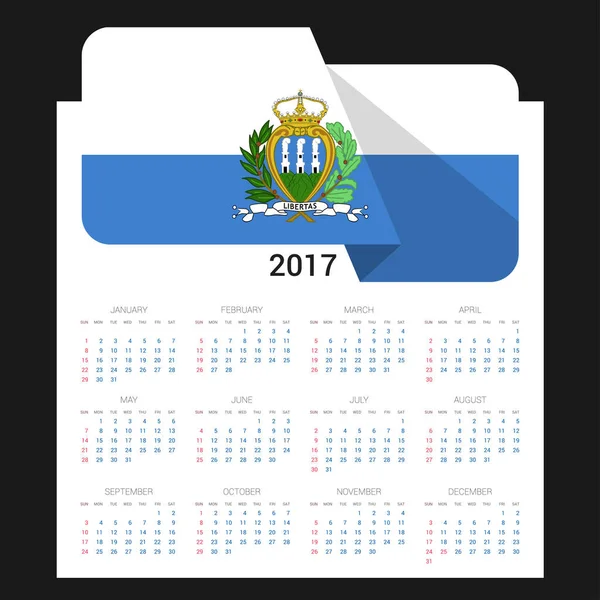 2017 календар з прапор Сан-Марино — стоковий вектор