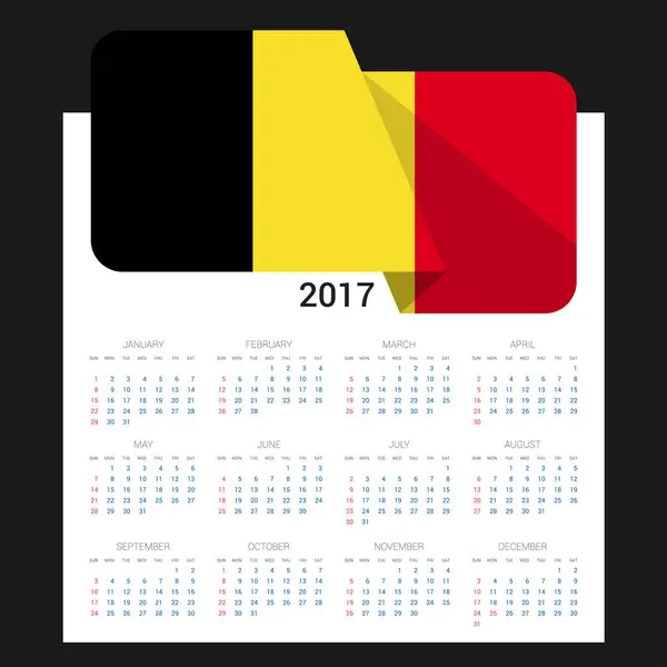 Calendario 2017 con bandera de Bélgica — Vector de stock