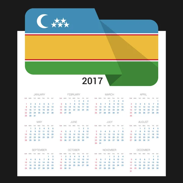 Calendario 2017 con bandera de Karakalpakstan — Archivo Imágenes Vectoriales