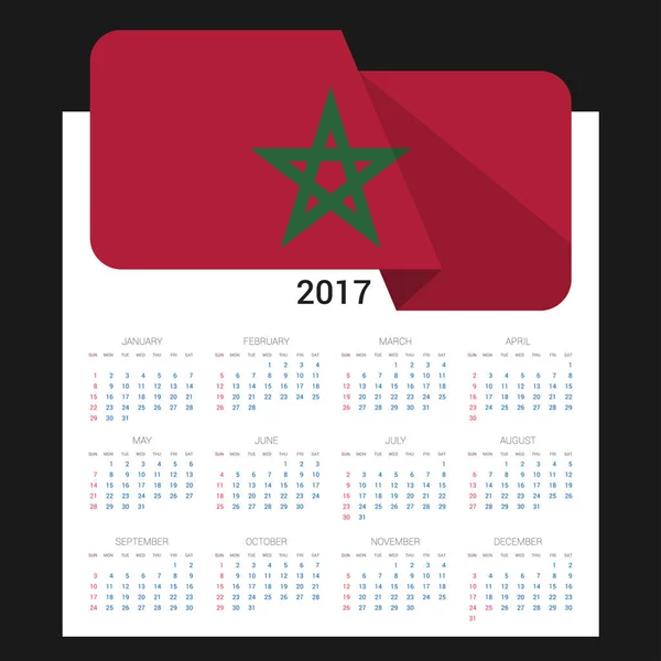 Kalender van 2017 met Marokko vlag — Stockvector