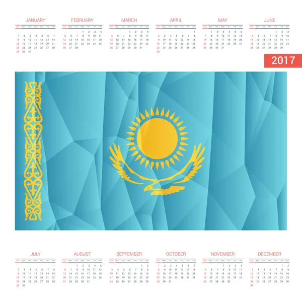 Calendrier 2017 avec drapeau du Kazakhstan — Image vectorielle