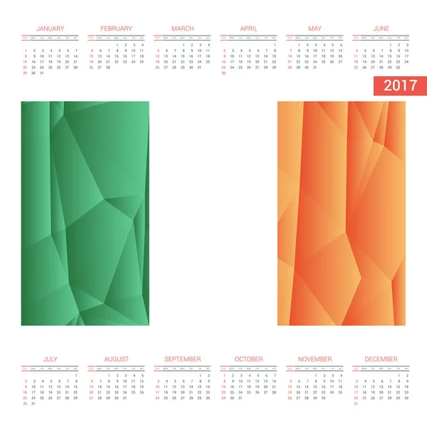 Kalender 2017 mit irischer Flagge — Stockvektor