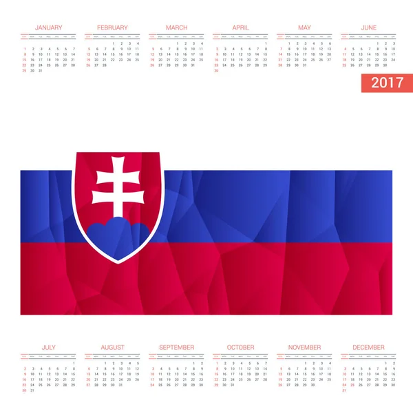 2017 календар з прапор Словаччини — стоковий вектор