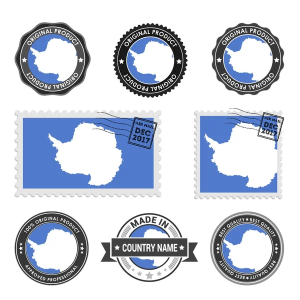 Conjunto de sellos de colores Antártida — Vector de stock