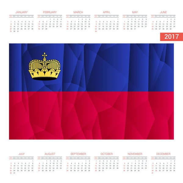 Calendrier 2017 avec drapeau du Liechtenstein — Image vectorielle