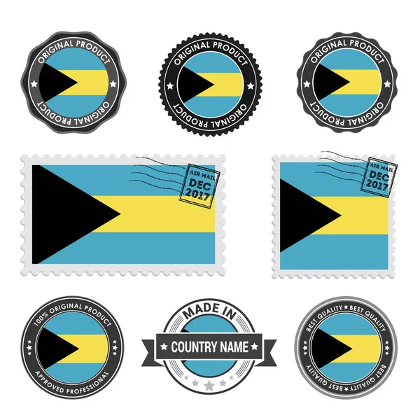 Conjunto de sellos de colores Bahamas — Vector de stock