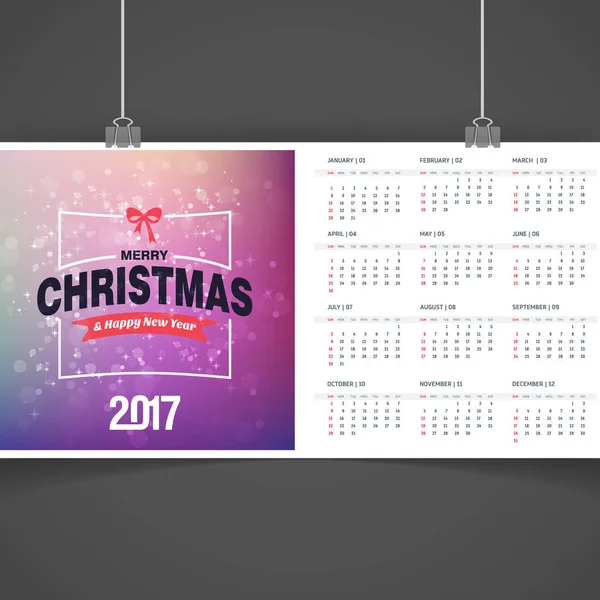 Calendario natalizio stampabile 2017 — Vettoriale Stock