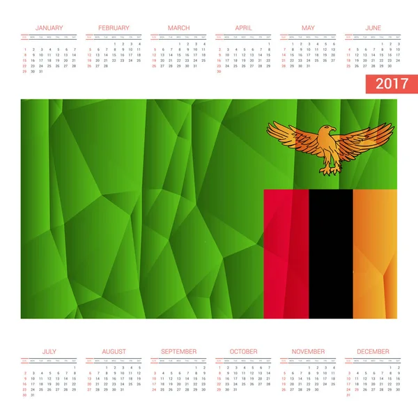 Kalender 2017 mit Sambia-Flagge — Stockvektor