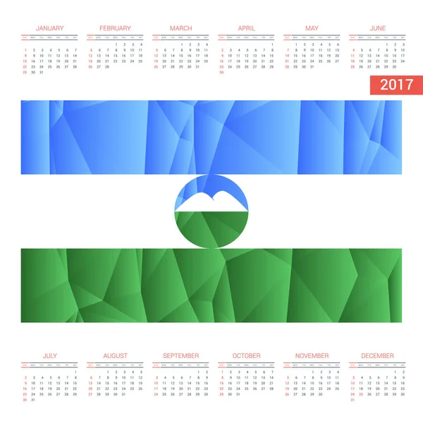Calendário de 2017 com bandeira de Kabardino Balkaria — Vetor de Stock