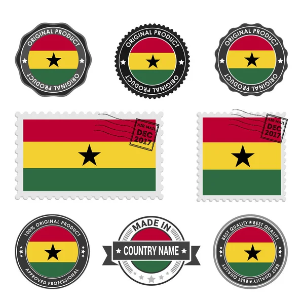 Conjunto de sellos de colores Ghana — Vector de stock