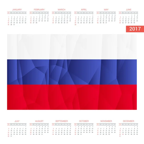 Calendário de 2017 com bandeira da Rússia — Vetor de Stock