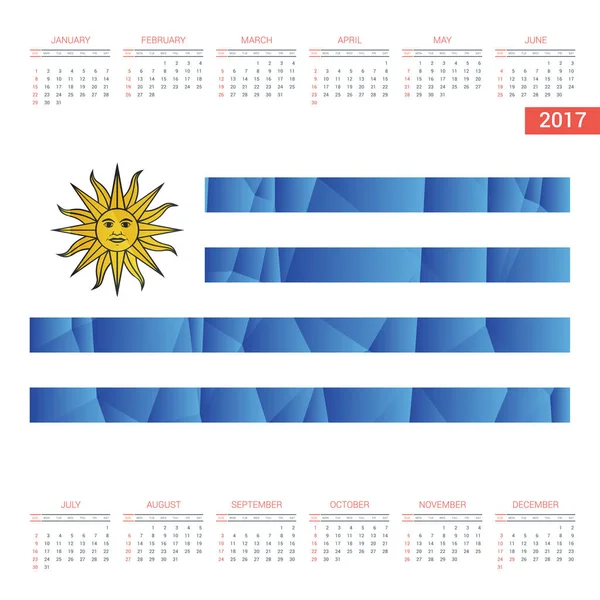 Calendario 2017 con bandera de Uruguay — Vector de stock