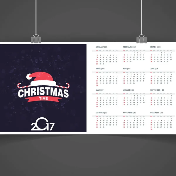 Calendário de Natal imprimível 2017 — Vetor de Stock