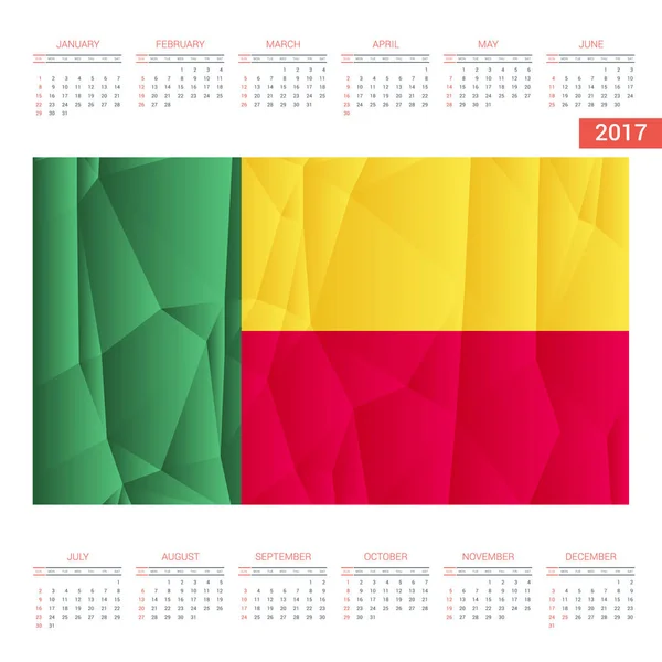 2017 calendar with Benin  flag — Stock Vector