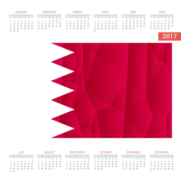 Calendrier 2017 avec drapeau du Bahreïn — Image vectorielle