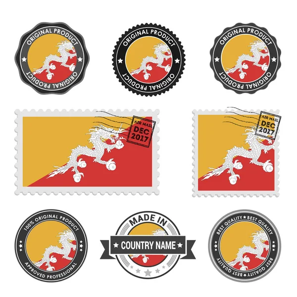 Conjunto de sellos de colores Bután — Vector de stock