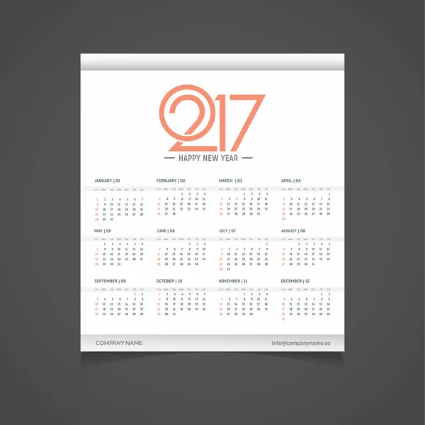 Kalendarz Świąteczny w 2017 roku — Wektor stockowy