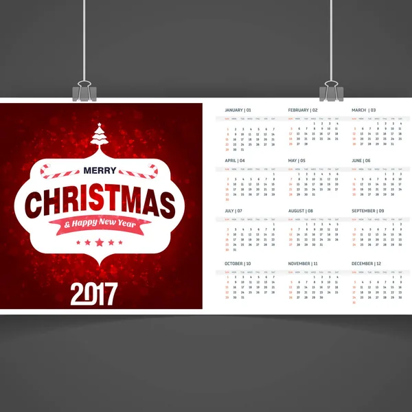 2017 Calendario de Navidad imprimible — Vector de stock